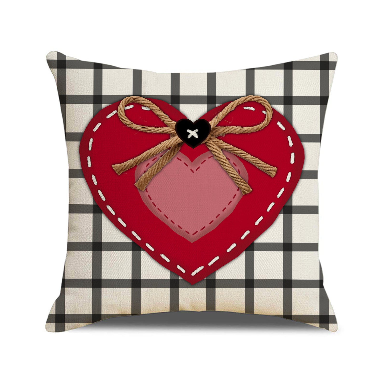 Valentine Heart Pillow Covers Set Farmhouse Plaid Decorative