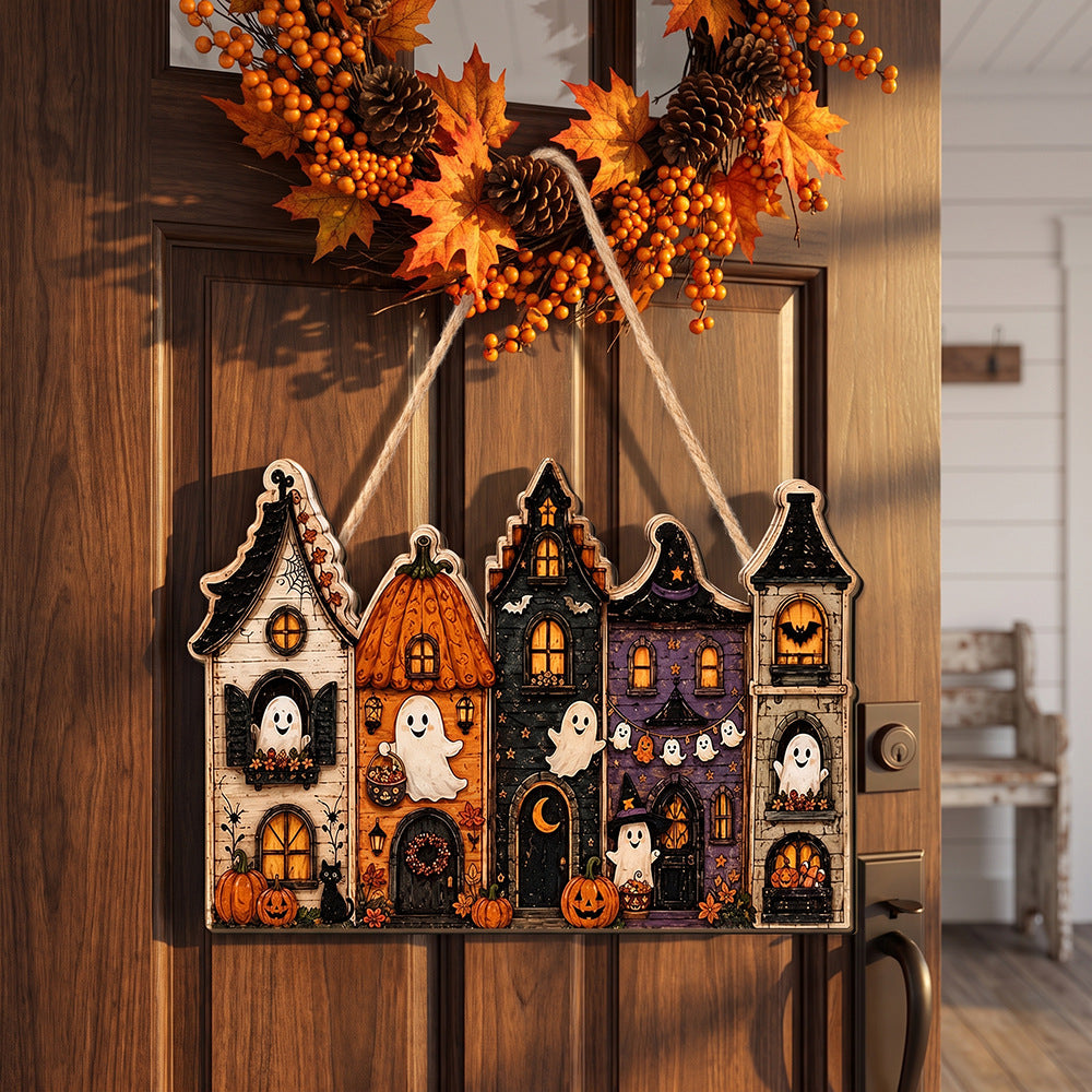 Halloween Haunted House Wooden Hanging Wall Decor