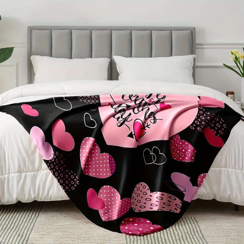 Valentine’s Day Heart Print Plush Fleece Throw Blanket
