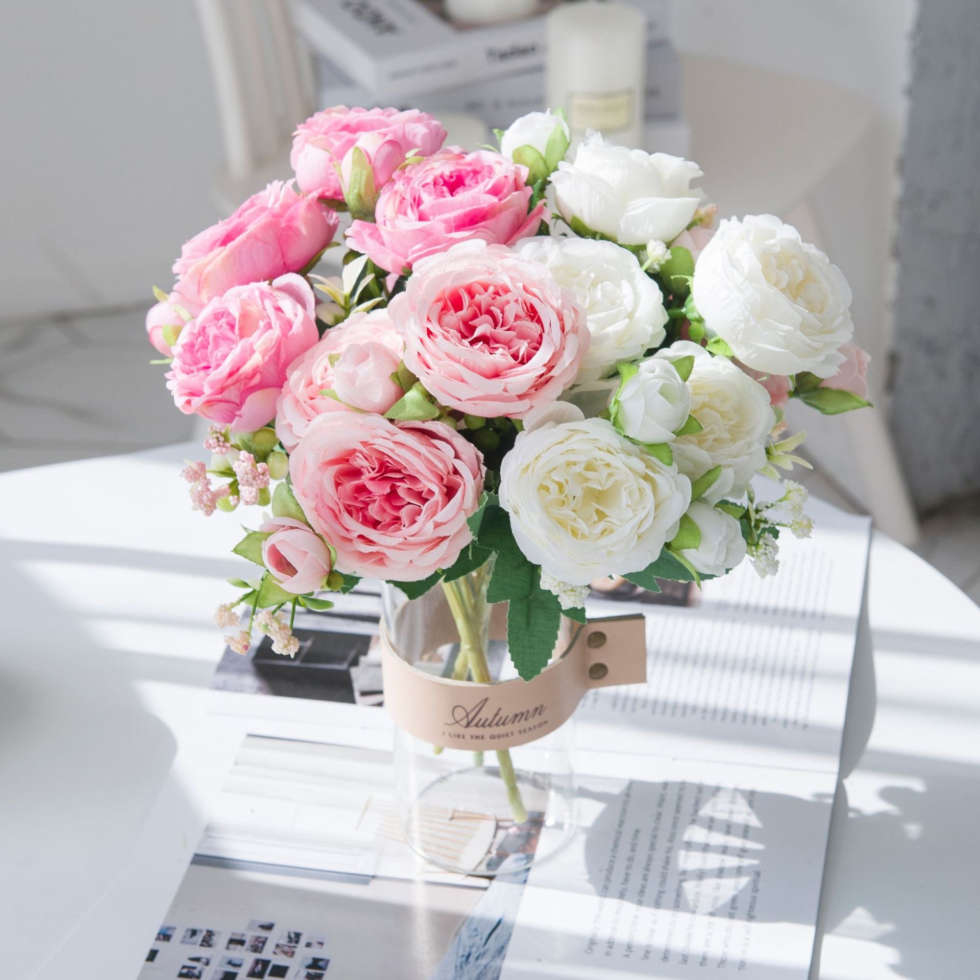 Artificial Peony Flower Arrangement Faux Silk Bouquet Decor