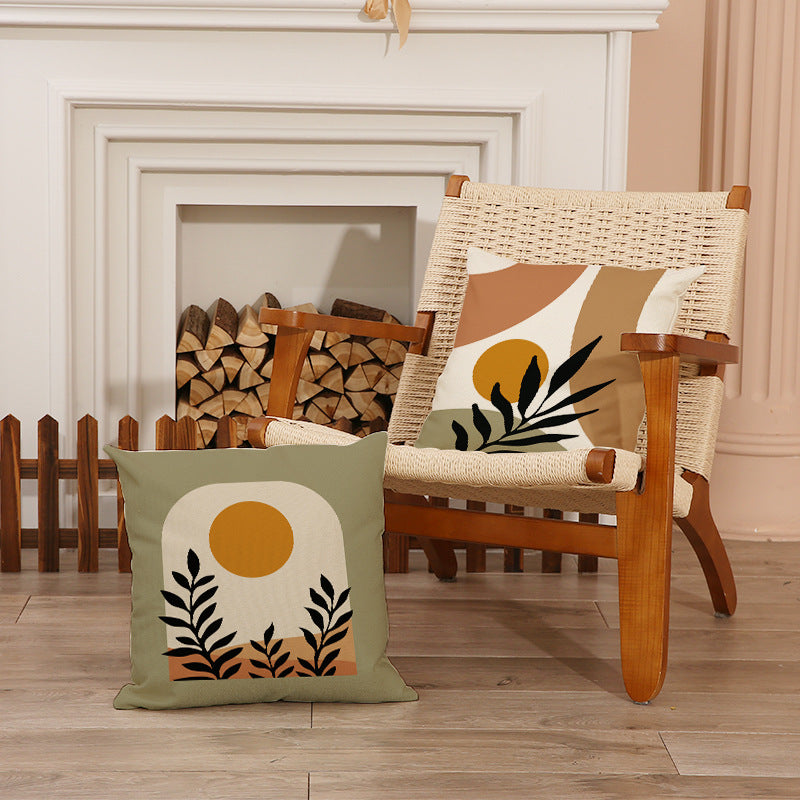 Nordic Linen Square Throw Pillow Cover with Botanical Print