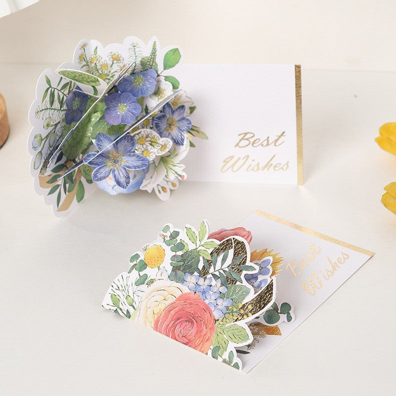 Valentine Greeting Card Half Cover Floral Bouquet Paper Gift