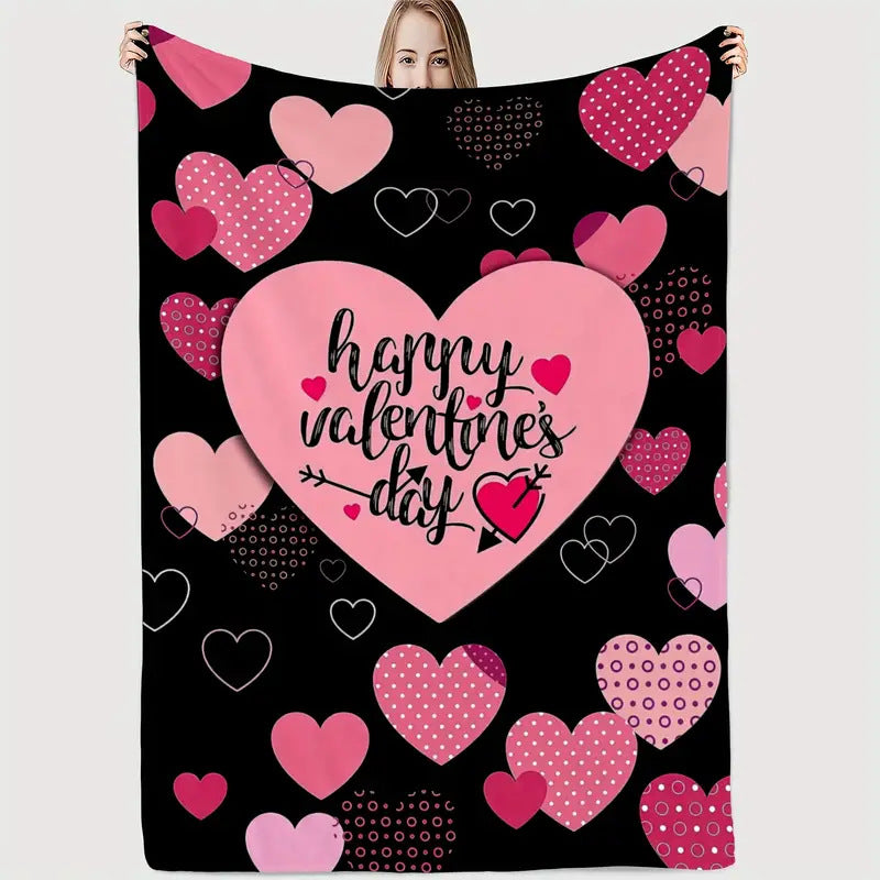 Valentine’s Day Heart Print Plush Fleece Throw Blanket