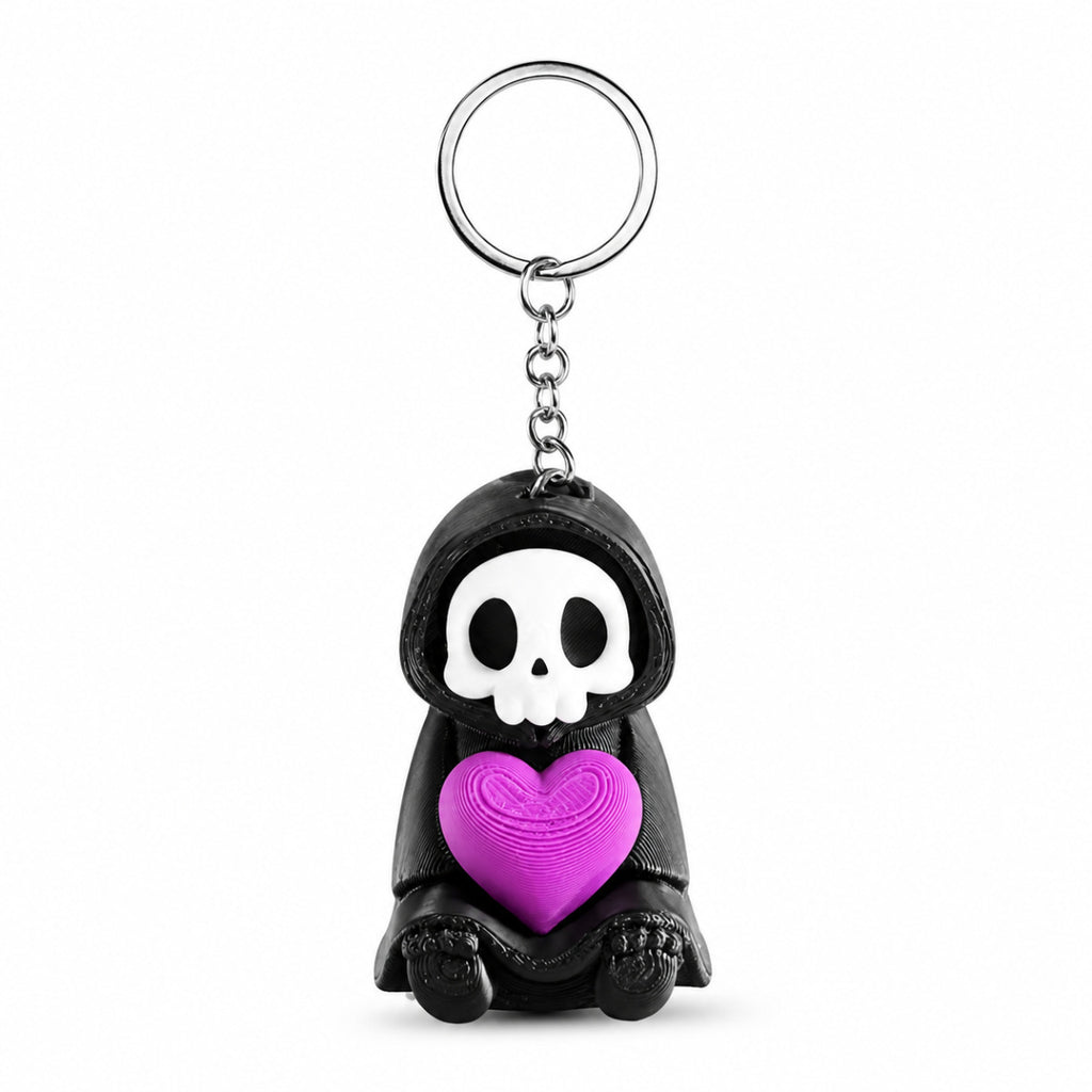 3D Printed Skull Heart Keychain PLA Gothic Gift Accessory