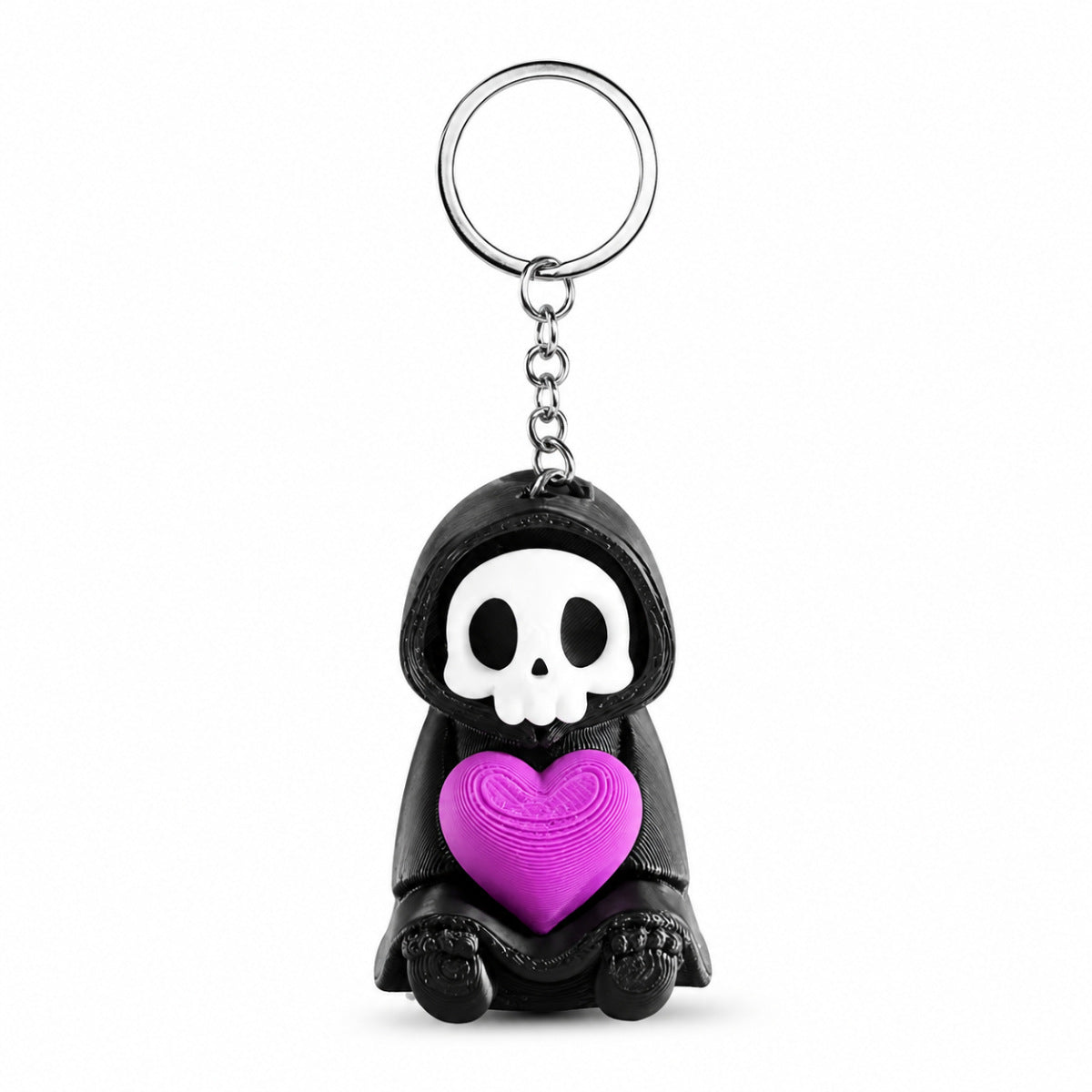 3D Printed Skull Heart Keychain PLA Gothic Gift Accessory