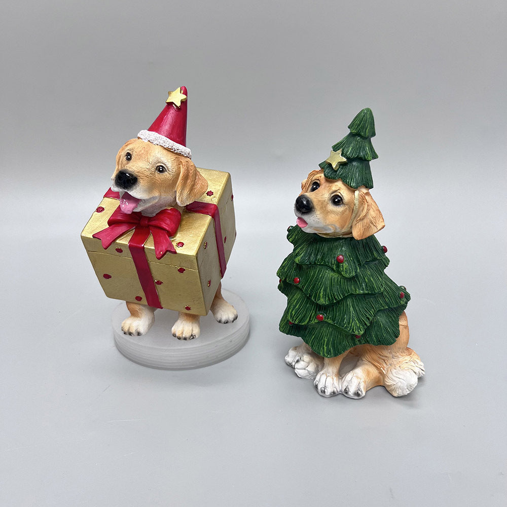 Cute Resin Christmas Dog Figurines Golden Retriever Holiday Decor