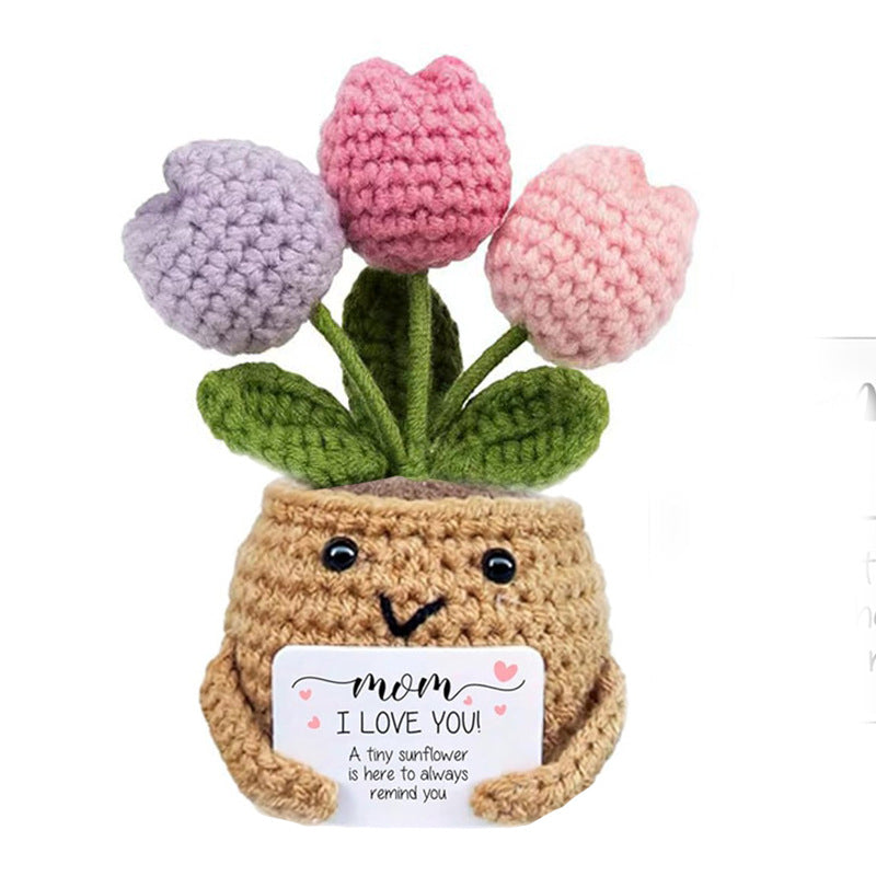 Handmade Crochet Flower Pot Positive Desk Decor