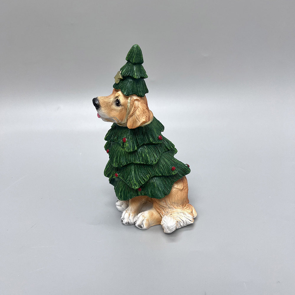 Cute Resin Christmas Dog Figurines Golden Retriever Holiday Decor