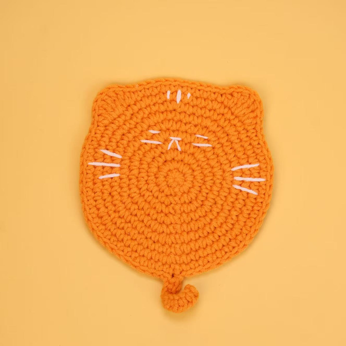 Cute Handmade Crochet Cat Coaster Round Drink Mat