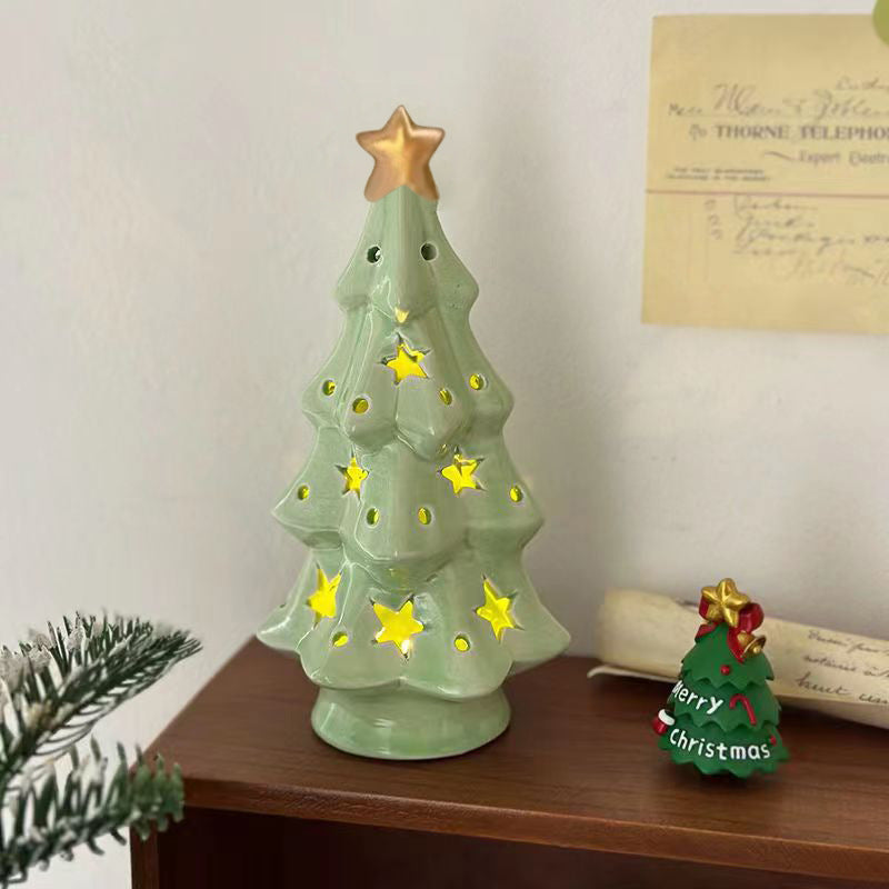 Ceramic Christmas Tree LED Night Light Holiday Table Decor