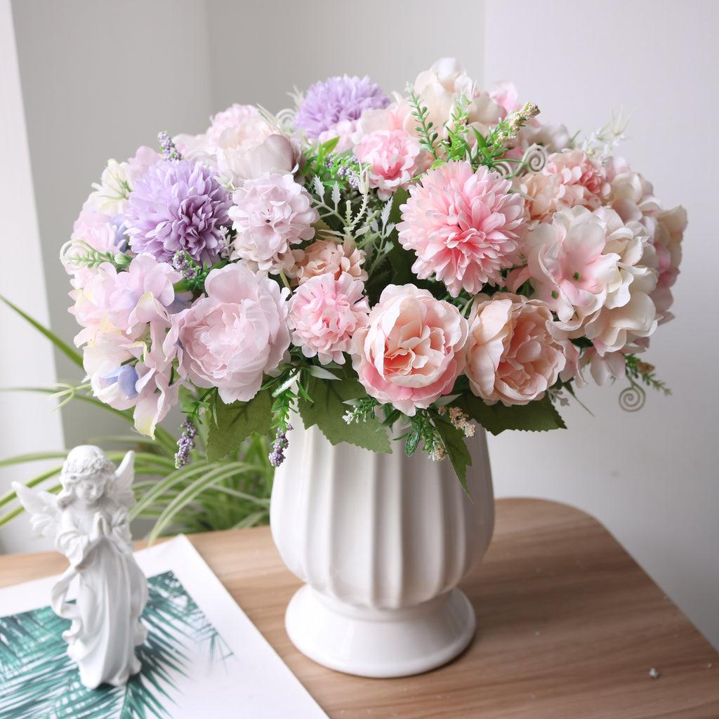 Valentine 7-Head Nordic Faux Peony Hydrangea Bouquet