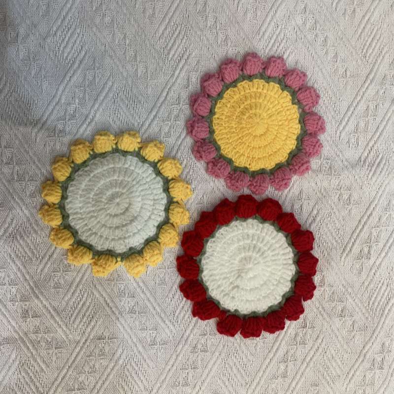 Handmade Crochet Flower Basket Coaster Set Home Decor