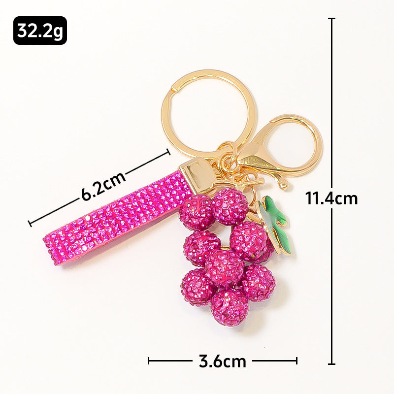 Crystal Grape Keychain with Leather Strap Sparkling Charm
