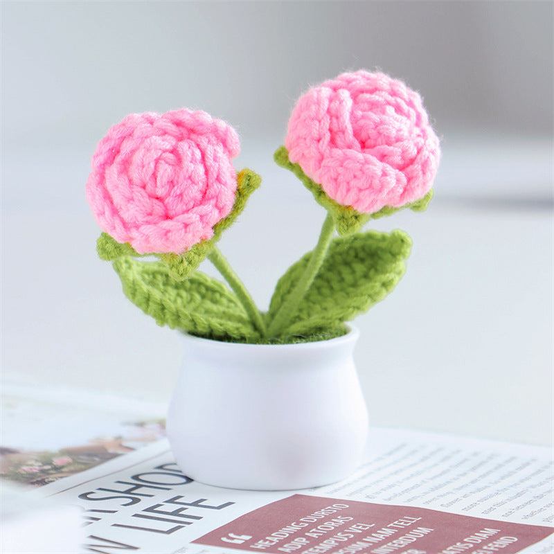 Valentine’s Day Handmade Knitted Flower Pot Gift Decor