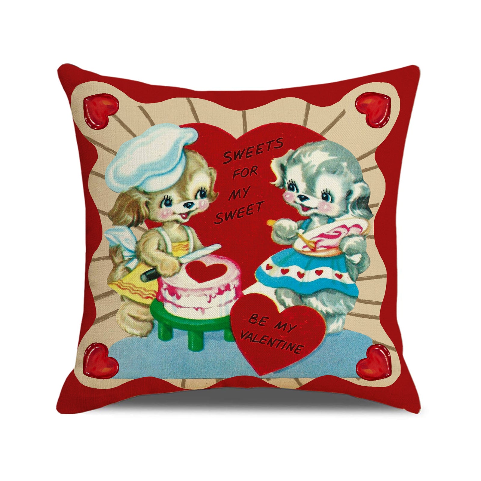 Vintage Valentine Throw Pillow Cover Cute Animal Heart Decor