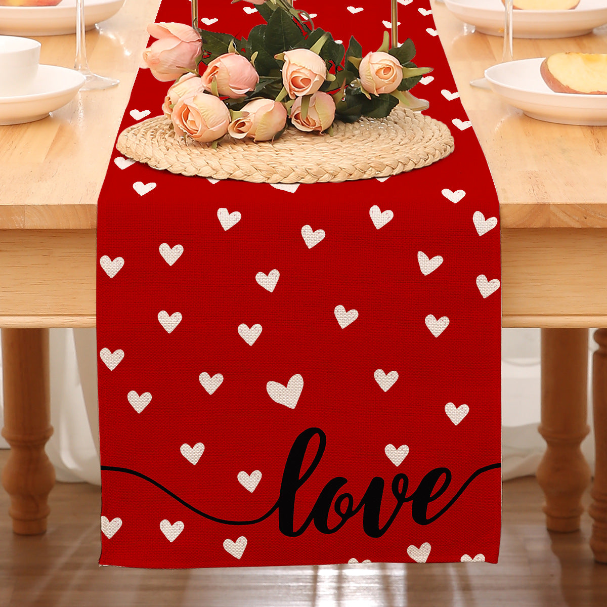 Valentine’s Day Heart Table Runner Red Printed Decor
