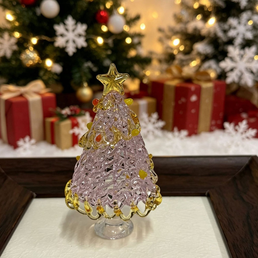 Handcrafted Glass Christmas Tree Figurine Holiday Decor