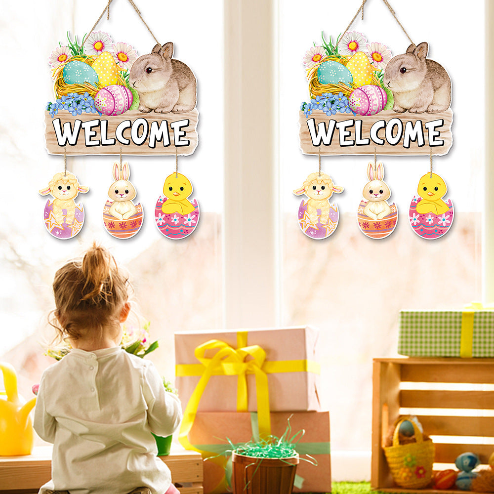 Easter Door Hanging Decor Bunny Egg Welcome Sign
