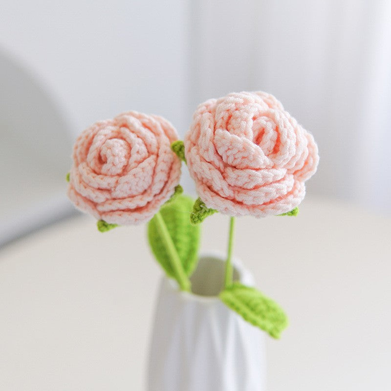 Valentine Holiday Decorations Handmade Crochet Rose Stem