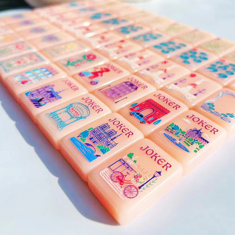 Pink Acrylic Mahjong Set Classic Game Tiles