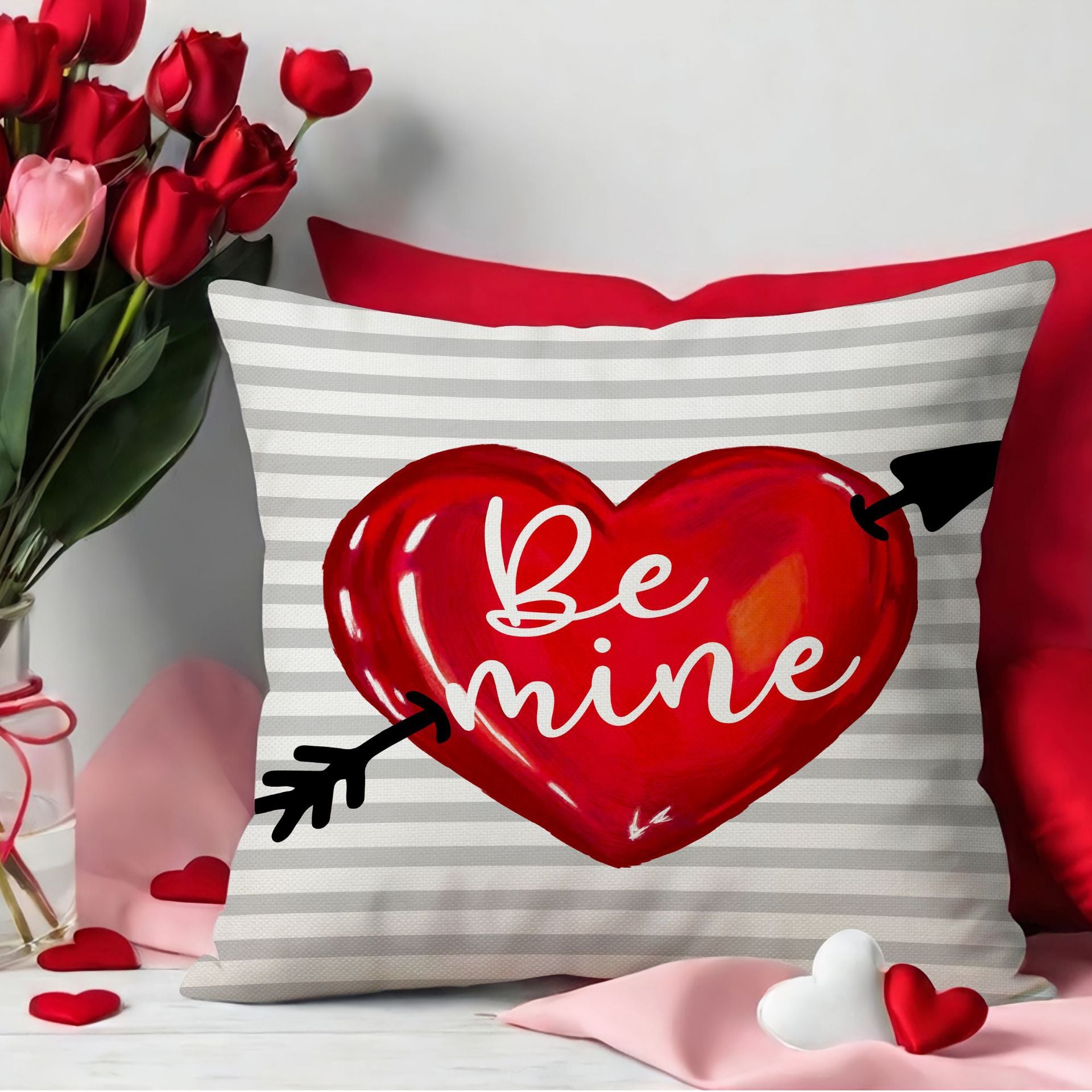 Valentine Heart Pillow Covers Love Theme Letter Print Decor