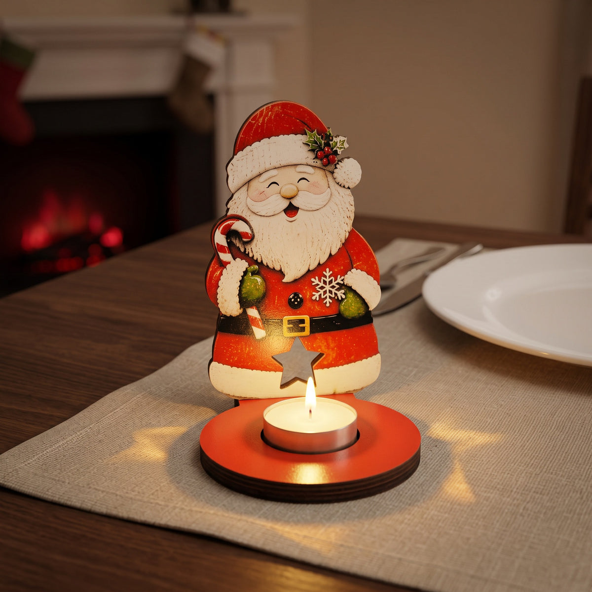 Christmas Wooden Character Candle Holder Tabletop Decor