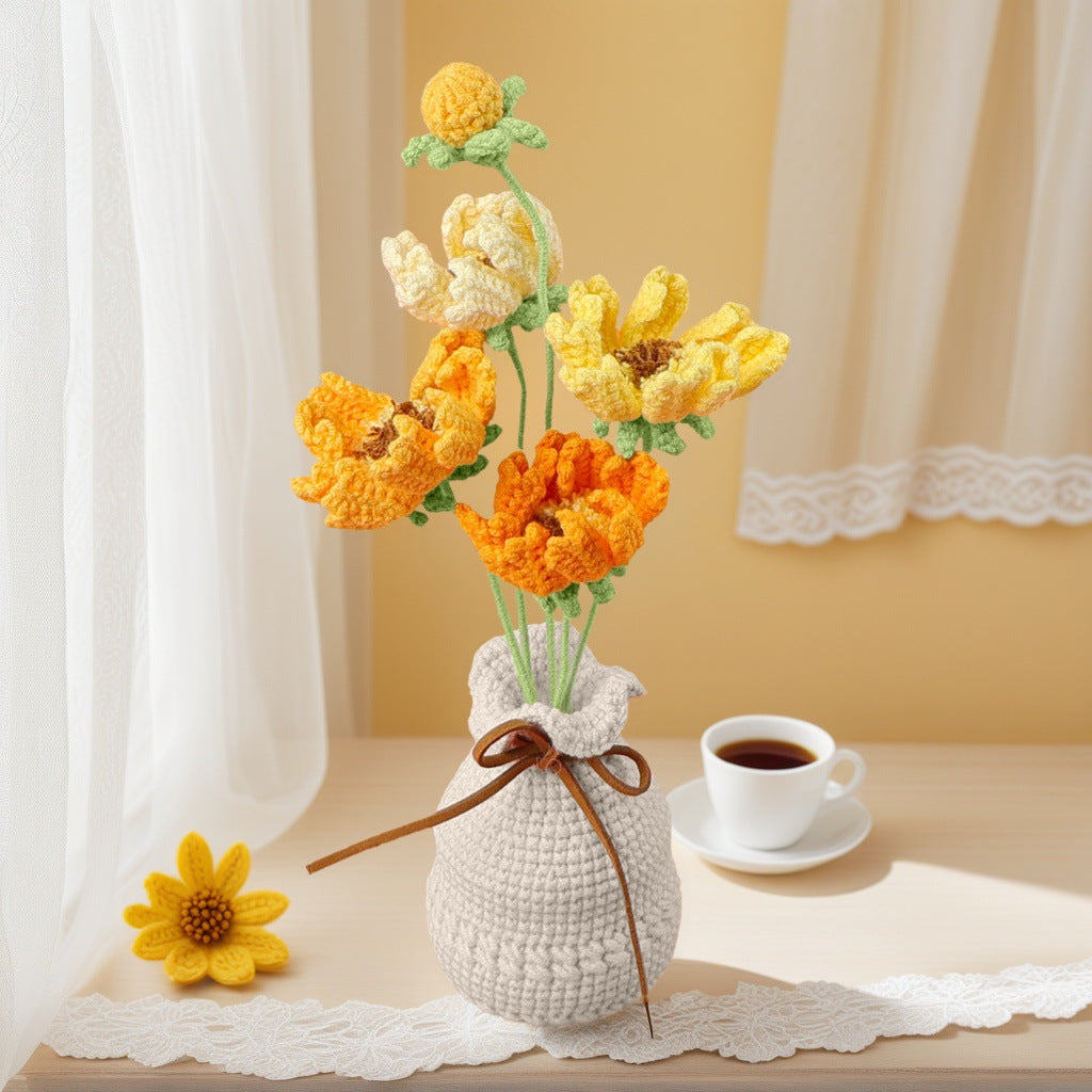 Handmade Crochet Floral Vase Bouquet Table Decor Home Decor