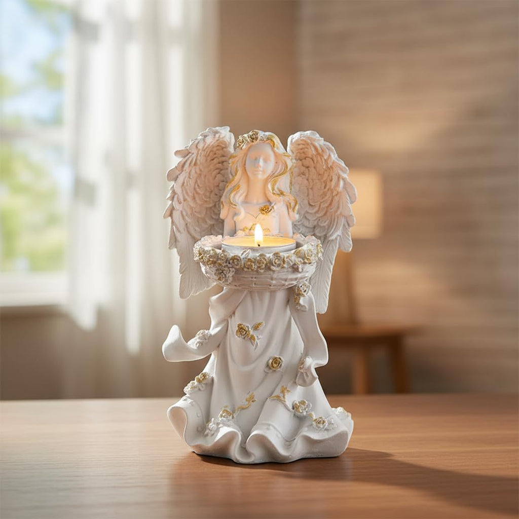 European Resin Angel Figurine Gold Accent Home Decor