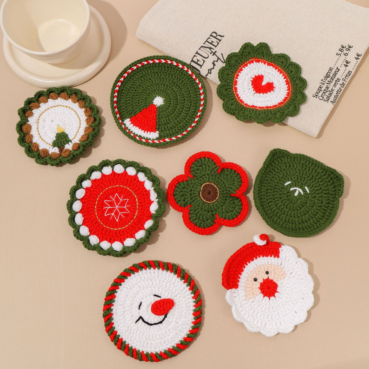 Christmas Crochet Coasters Handmade Holiday Tabletop Decor