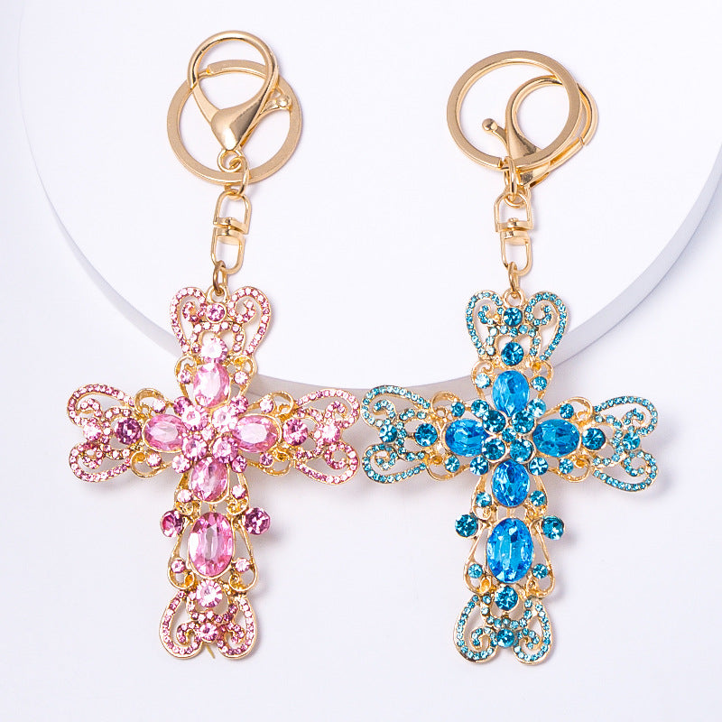 Rhinestone Heart Cross Keychain Crystal Metal Bag Charm