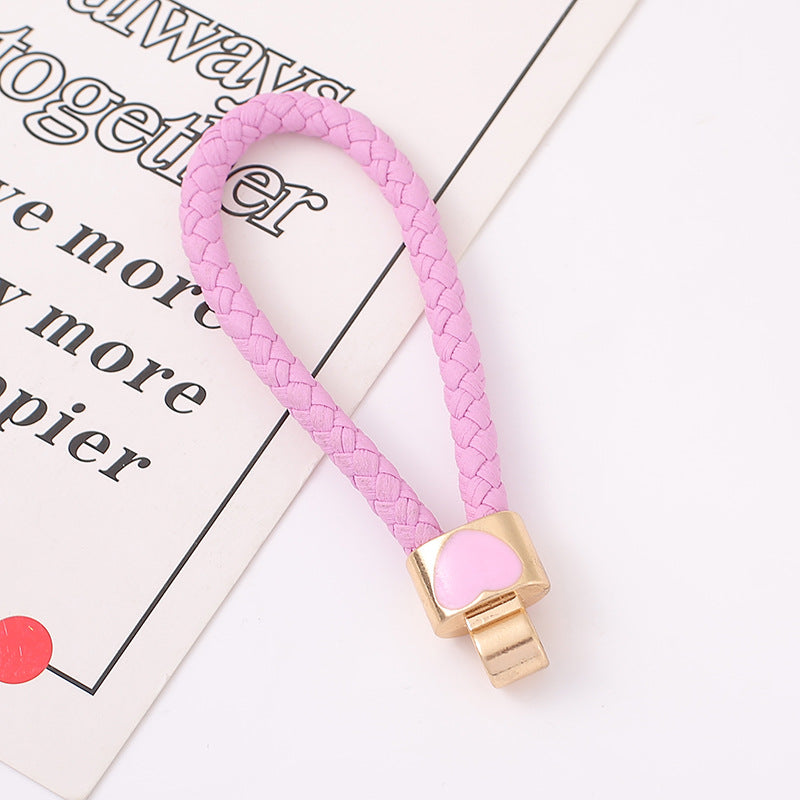 Braided Leather Heart Keychain Car Bag Charm Gift