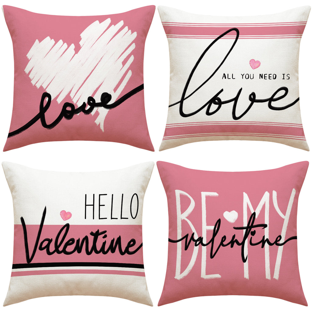 Pink Valentine Heart Pillow Covers Romantic Linen Decor