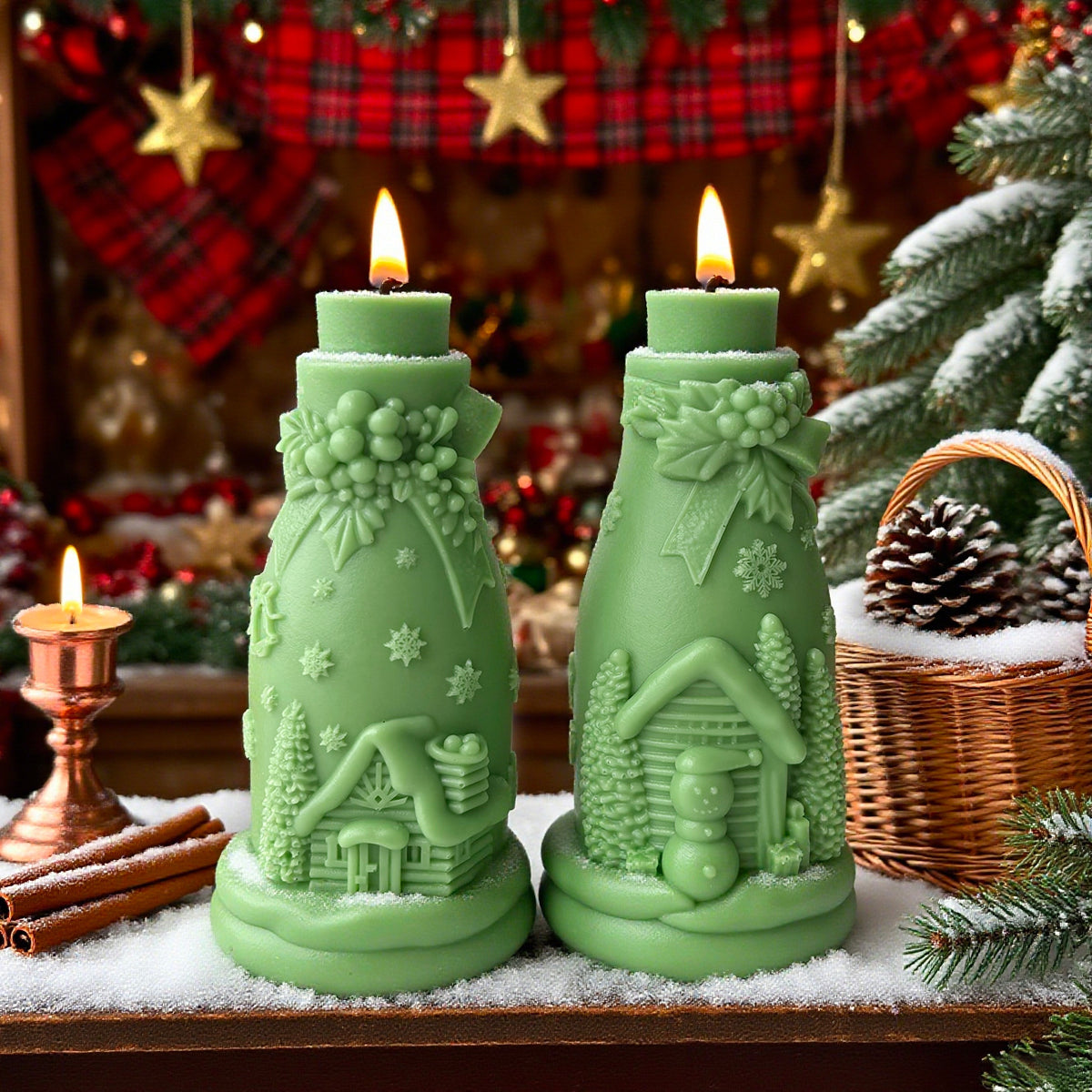 Christmas Bottle Candle Holiday Decor 3D Embossed Tabletop Accent