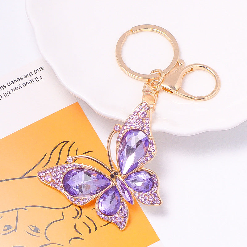 Rhinestone Butterfly Keychain Gold Alloy Bag & Car Charm