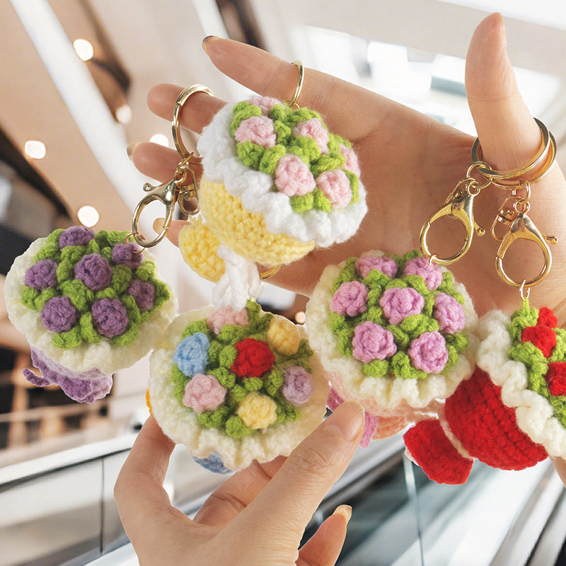 Crochet Mini Flower Bouquet Keychain for Gifts & Home Decor