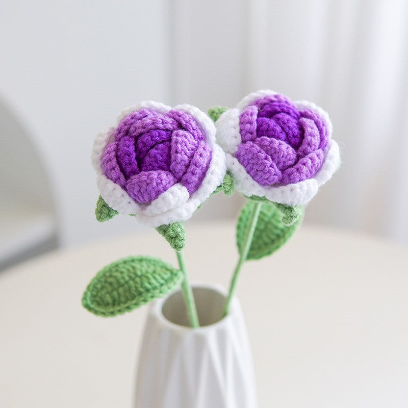 Valentine Holiday Decorations Handmade Crochet Rose Stem