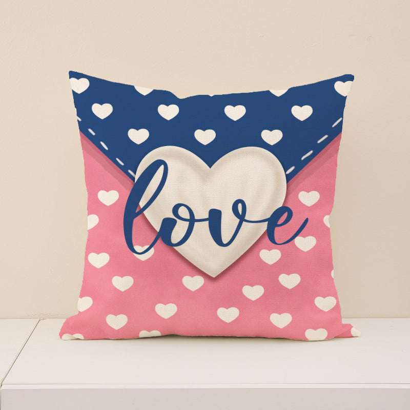 Pink Blue Heart Plaid Valentine Pillow Cover for Couch Decor