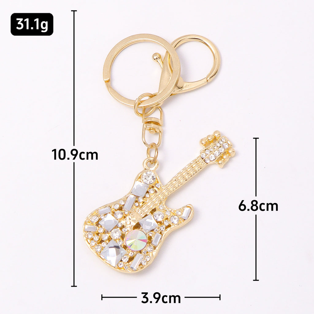 Crystal Guitar Keychain Rhinestone Metal Bag Charm Gift