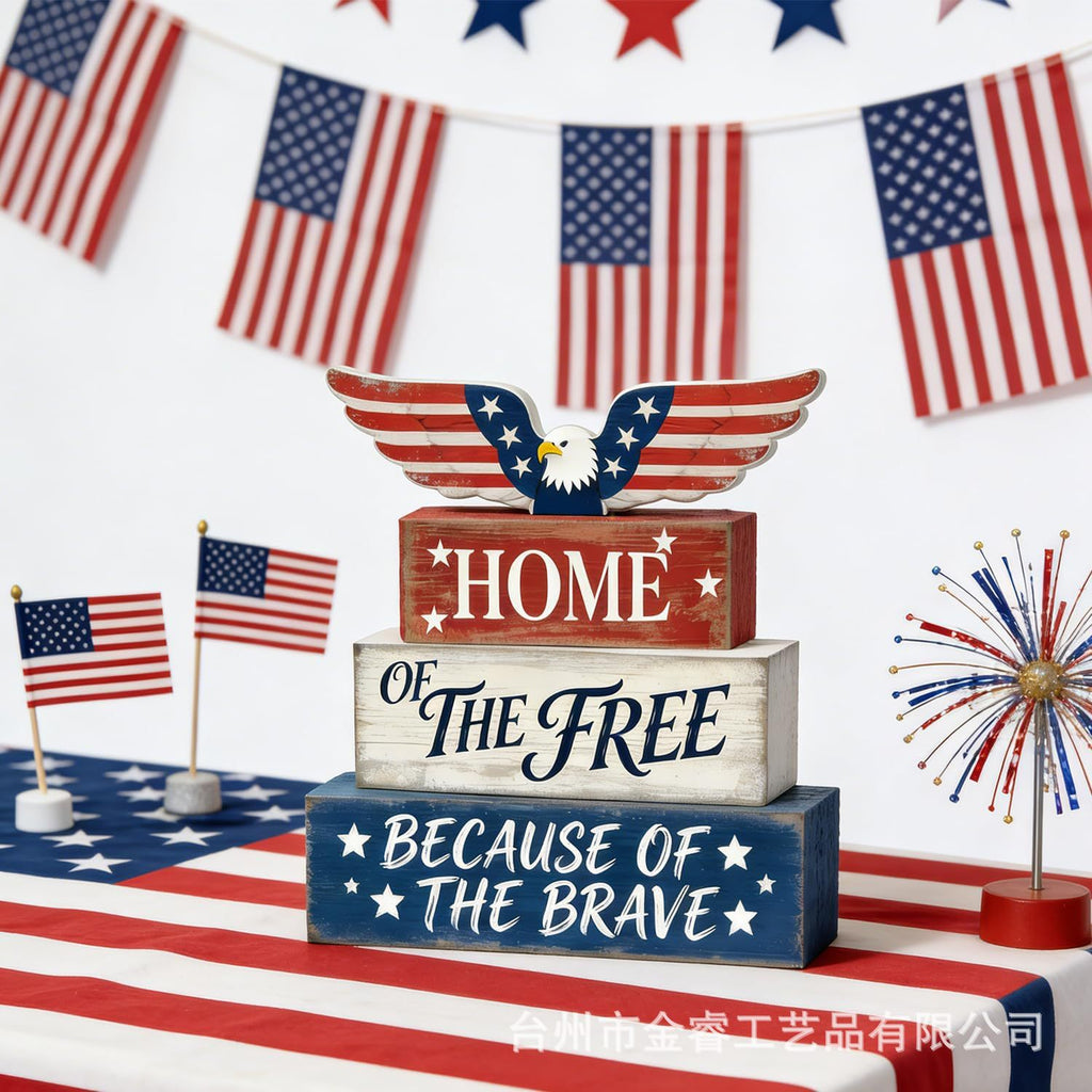 Patriotic Wooden Block Decor Home of the Free Sign