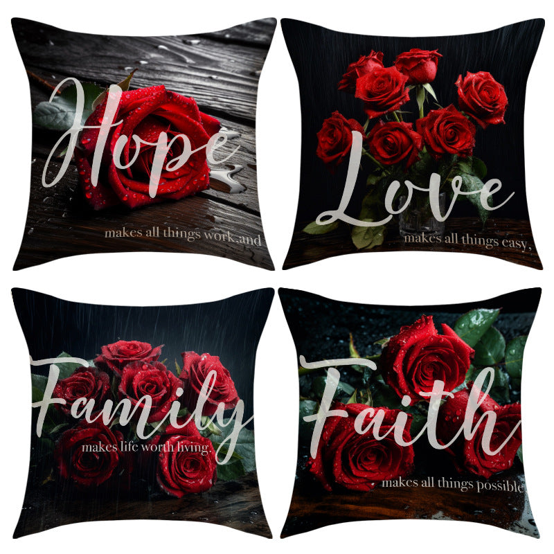 Valentine Rose Decorative Quote Pillow Covers Home Accent