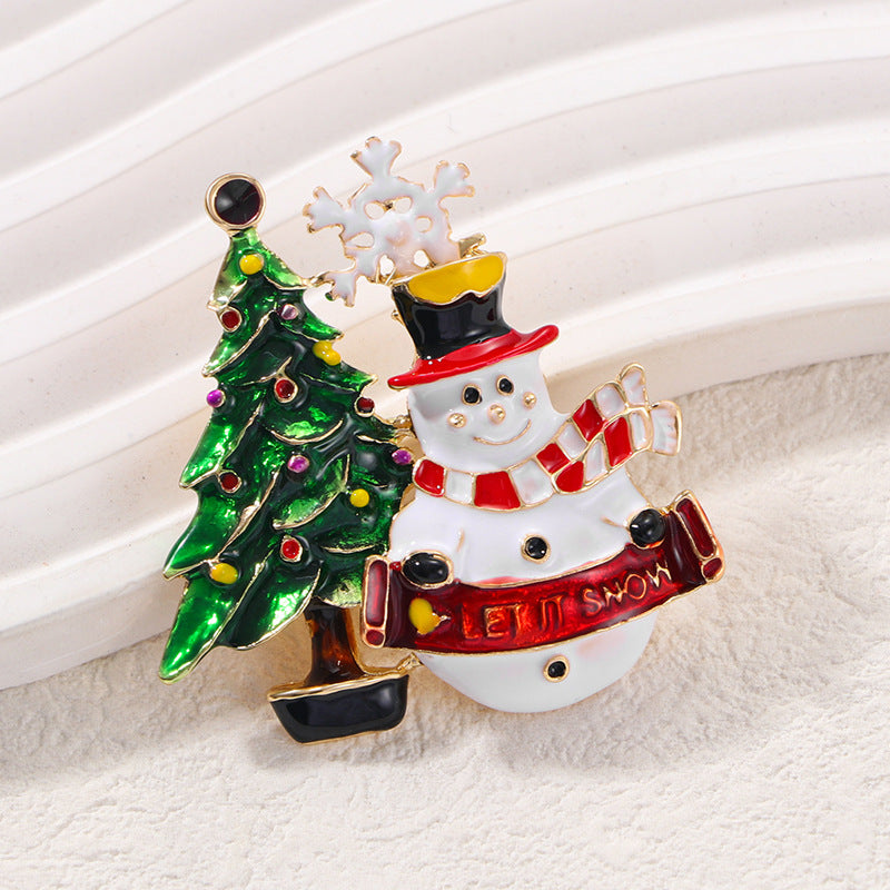 Christmas Snowman Candle Enamel Brooch Pin Holiday Jewelry