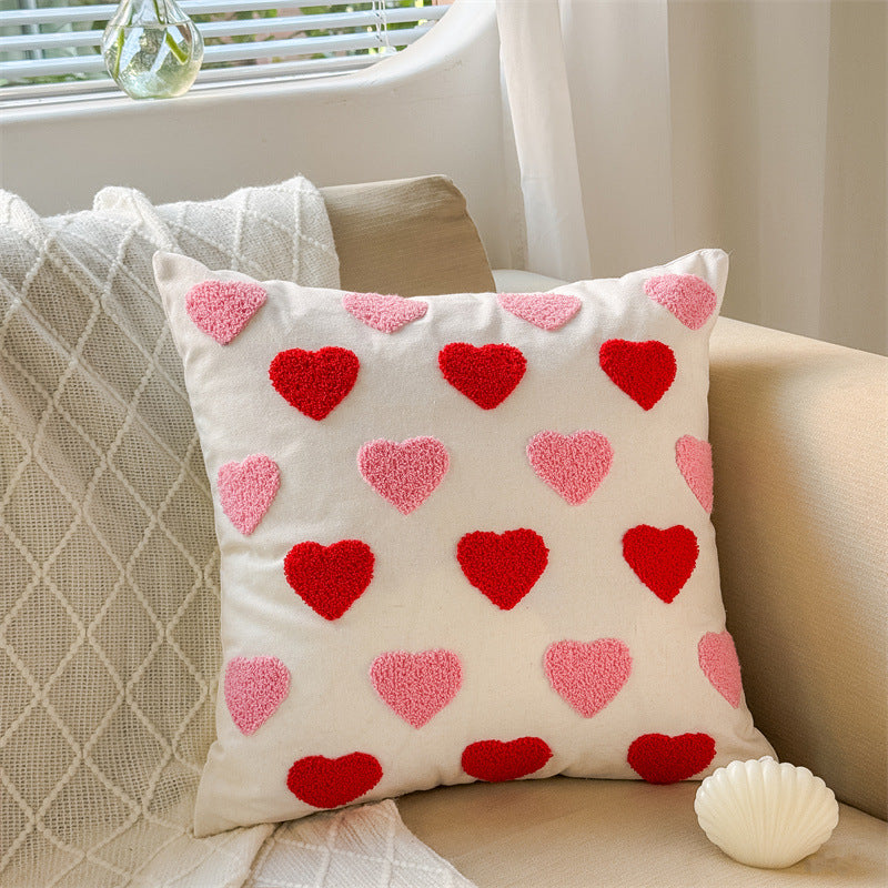 Valentine Heart Tufted Embroidered Throw Pillow for Couch