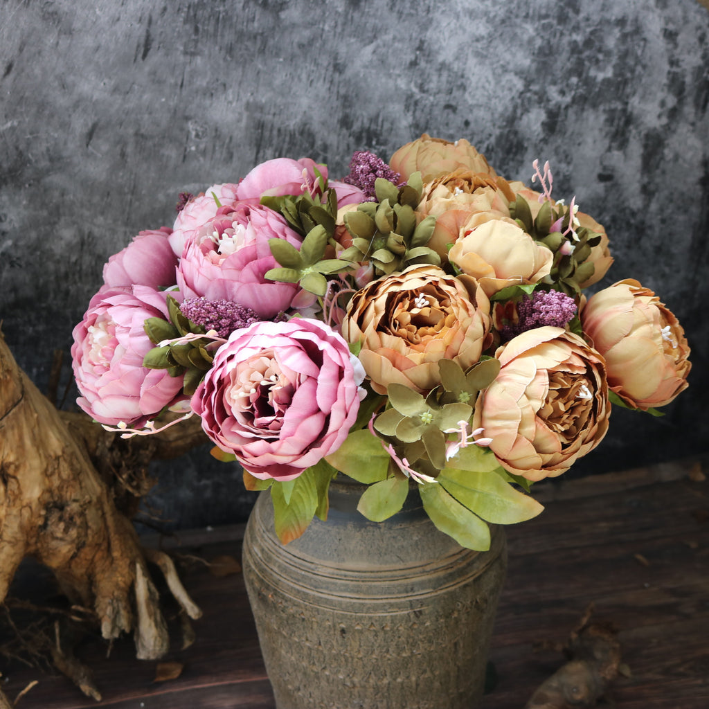 Valentine 13-Head European Faux Peony Autumn Flower Bouquet