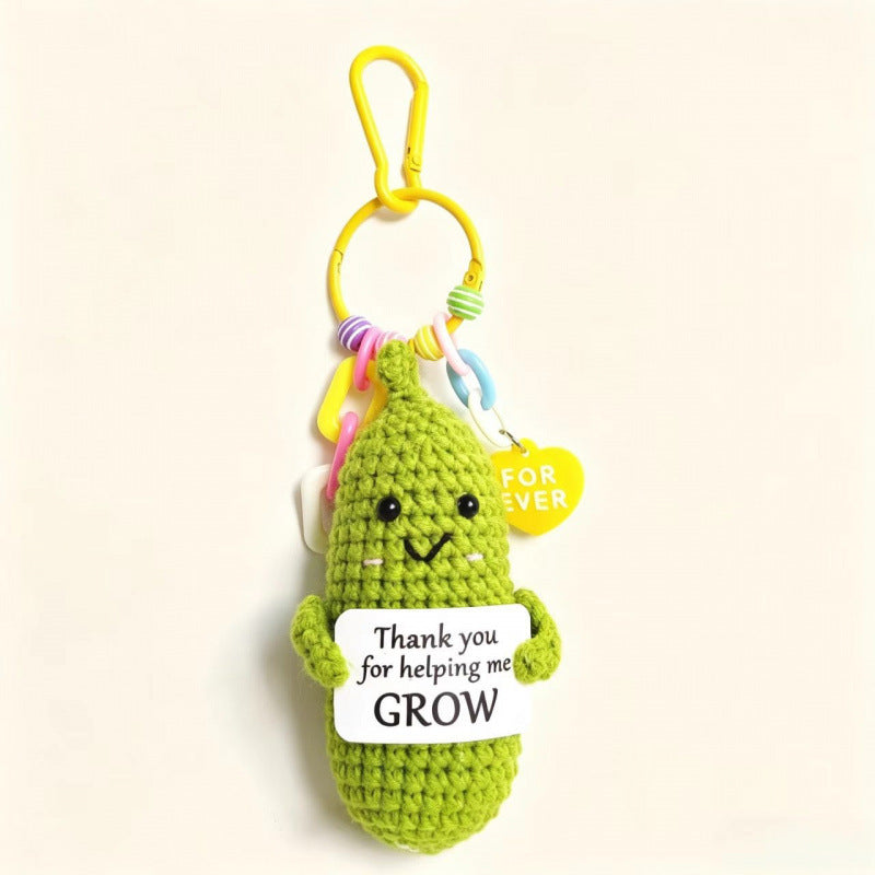 Handmade Crochet Cucumber Keychain Plush Toy Cute Fidget Doll