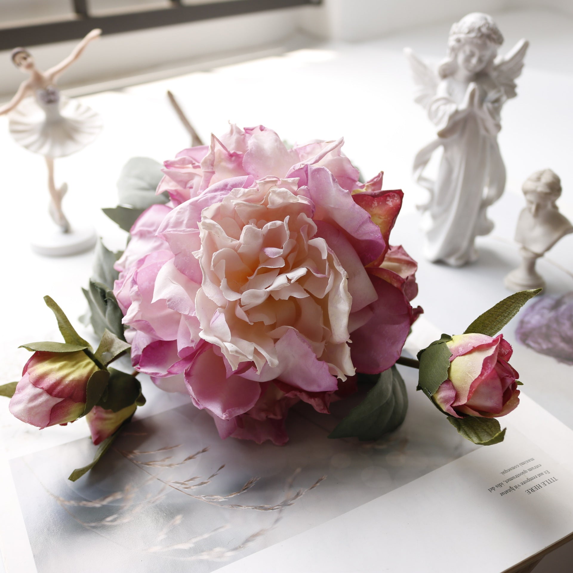 Valentine Luxury Faux Peony Silk Flower Home Decor Bouquet