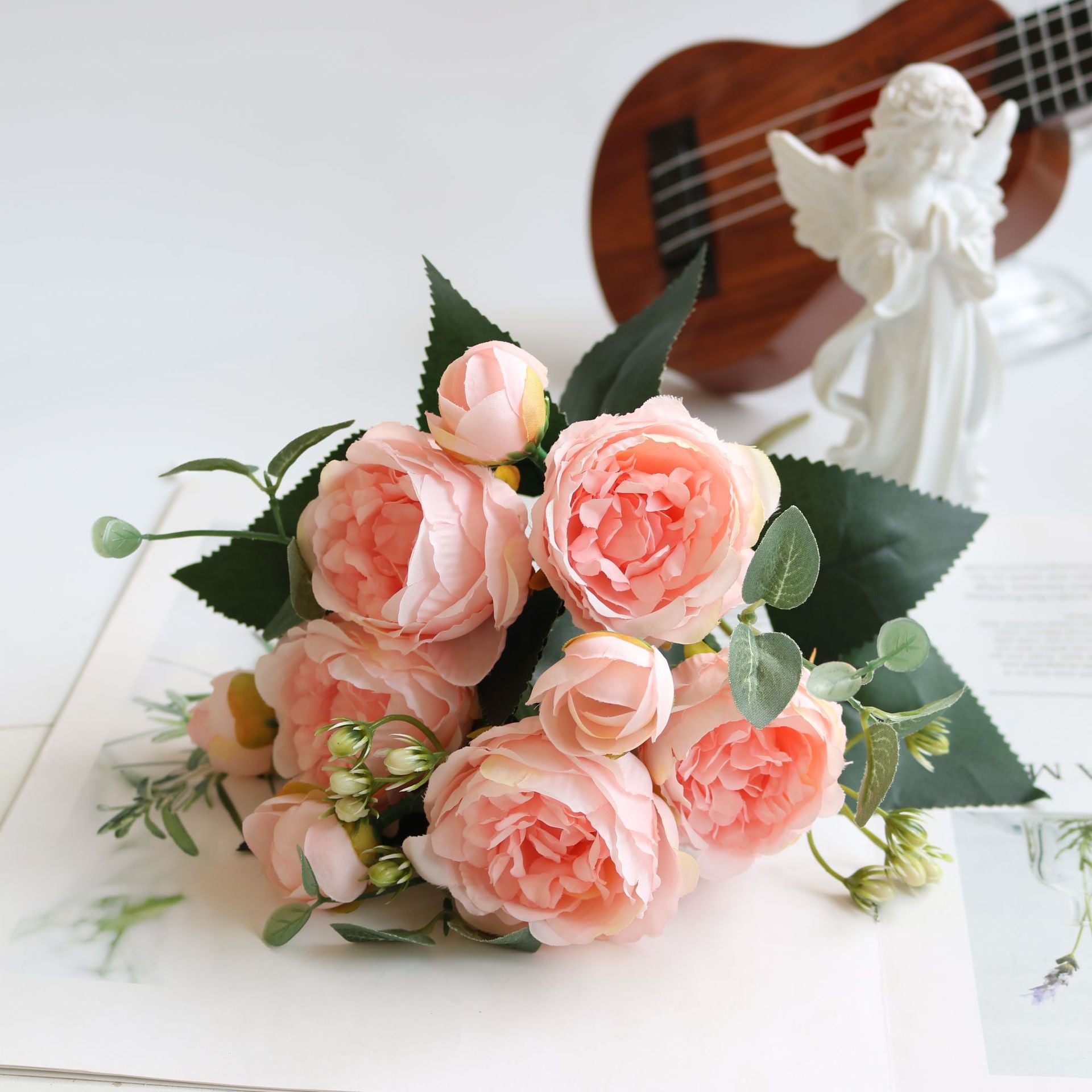 Valentine Faux Rose Peony Bouquet 5 Stems 9 Heads Home Decor