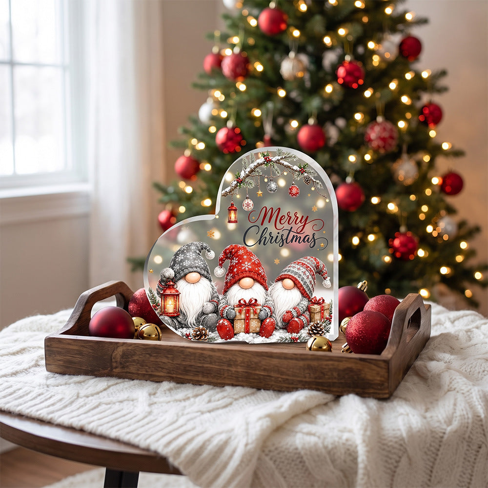 Christmas Gnomes Heart Acrylic Tabletop Decor