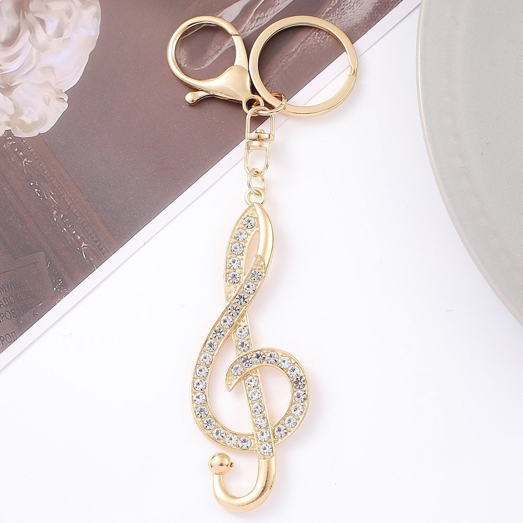 Rhinestone Music Note Keychain Luxury Metal Bag Charm