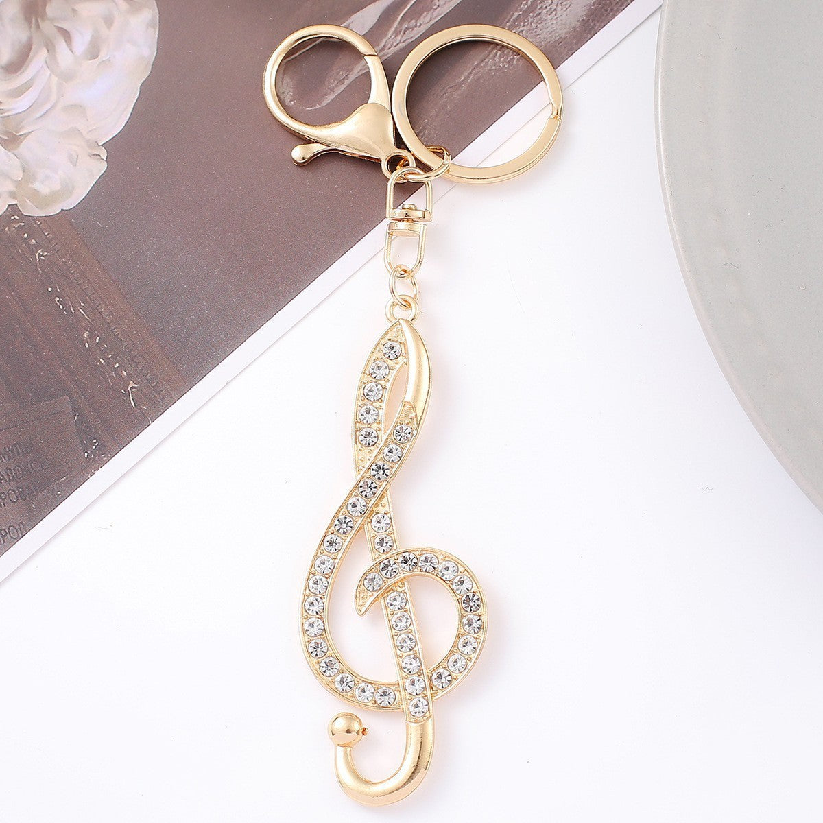 Rhinestone Music Note Keychain Luxury Metal Bag Charm