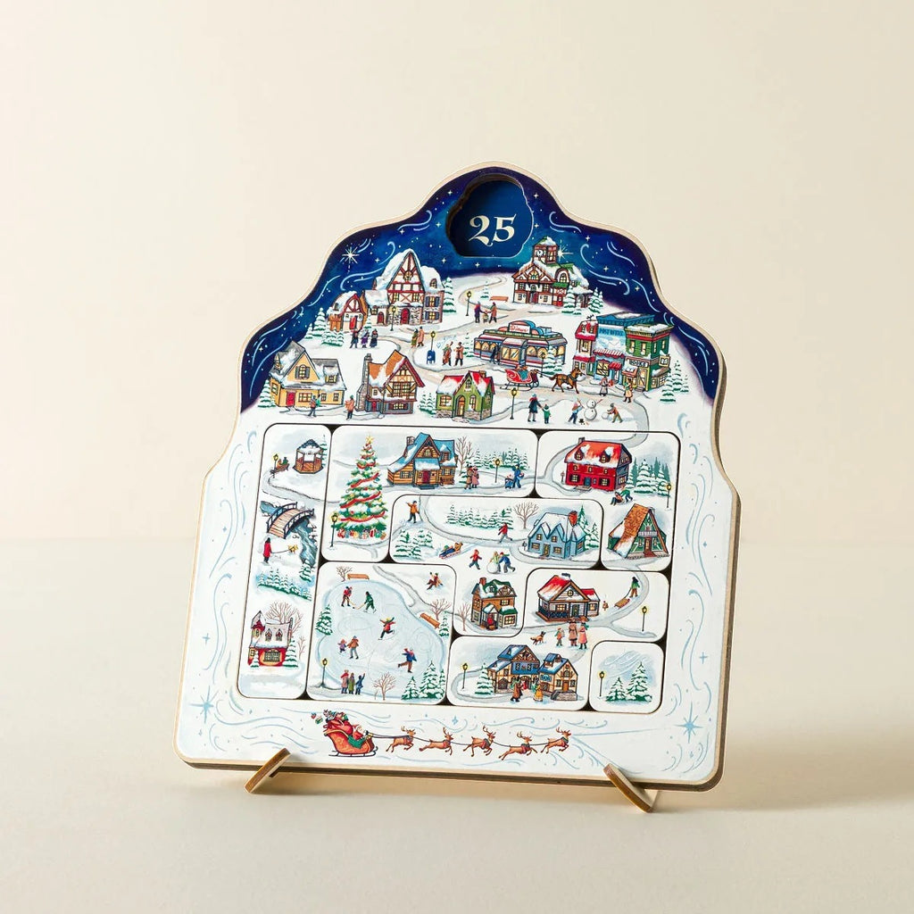 Christmas Wooden Advent Calendar Puzzle Tabletop Decor